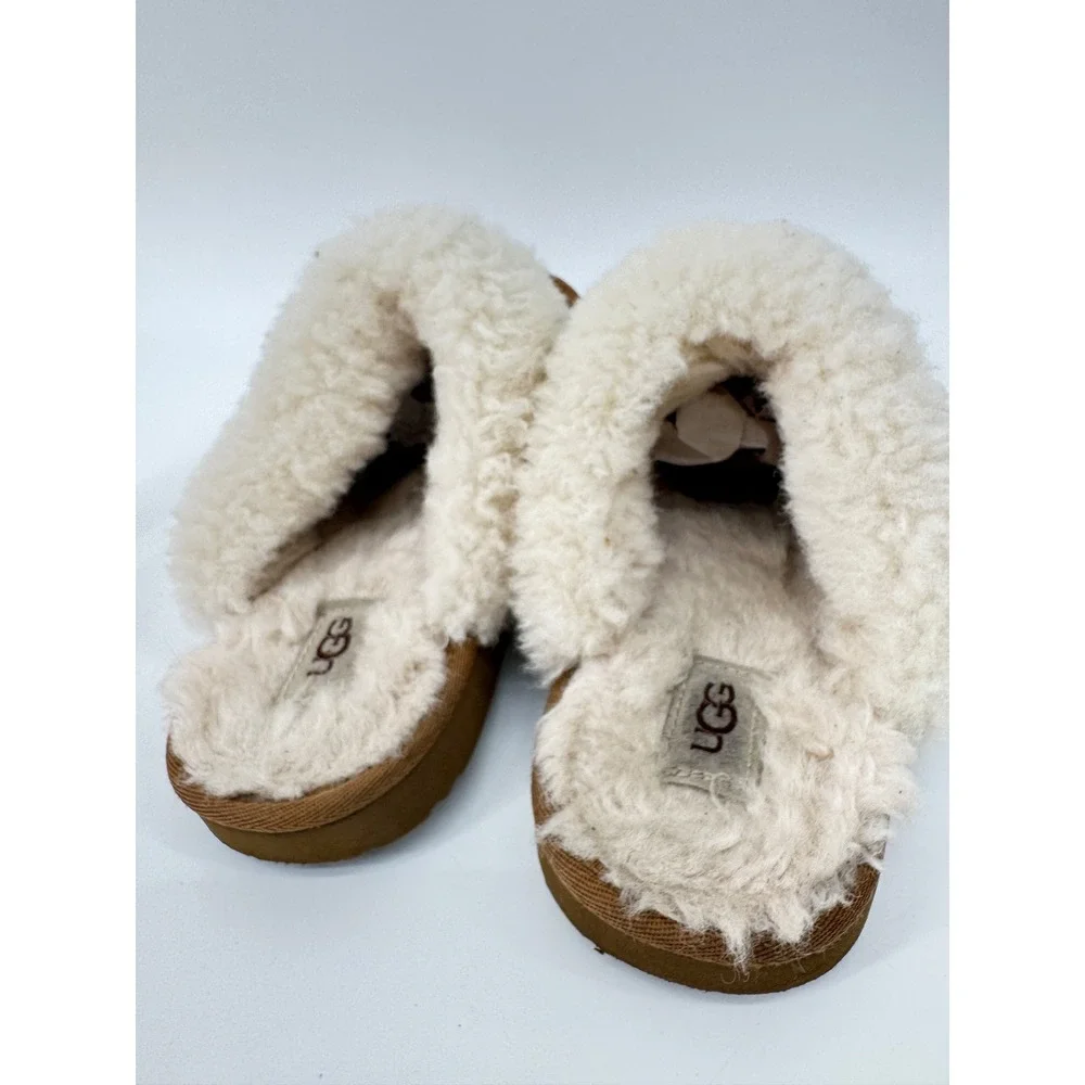 UGG Kids Cozy II Slipper Chestnut Suede Sheepskin Scuff Size 4